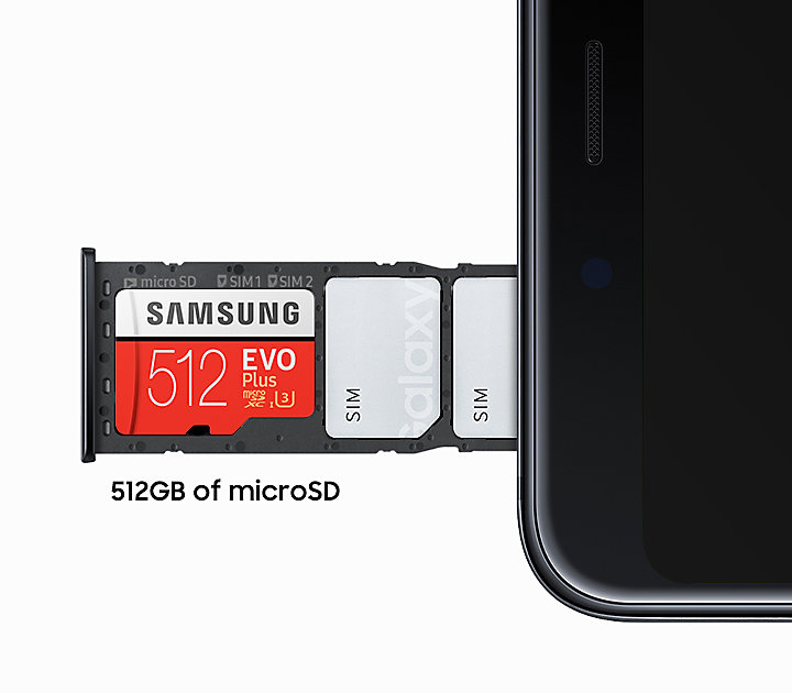 Samsung Galaxy A9 不仅支援最高512GB记忆卡,同时还支援双SIM卡
