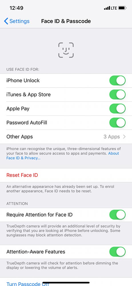 Face ID 主界面