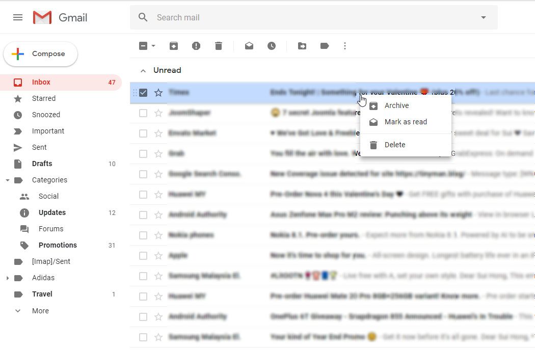 Gmail 网页版再添新功能，完善右键菜单处理邮件更快速 1