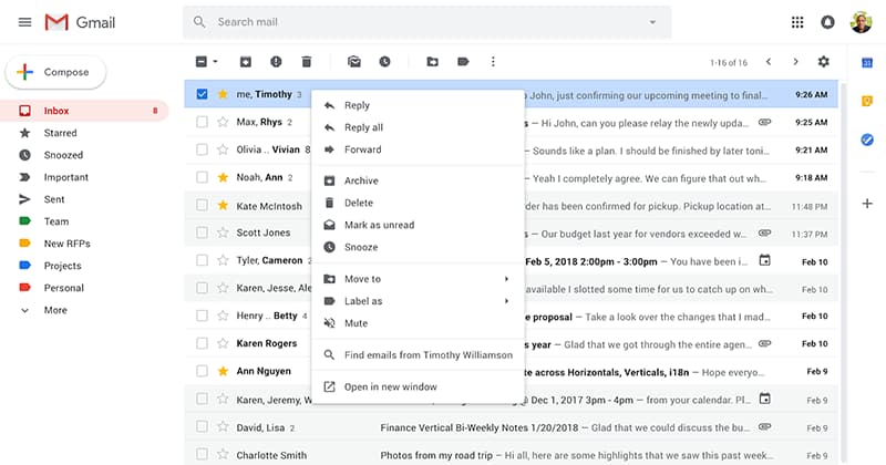 You are currently viewing Gmail 网页版再添新功能，完善右键菜单处理邮件更快速
