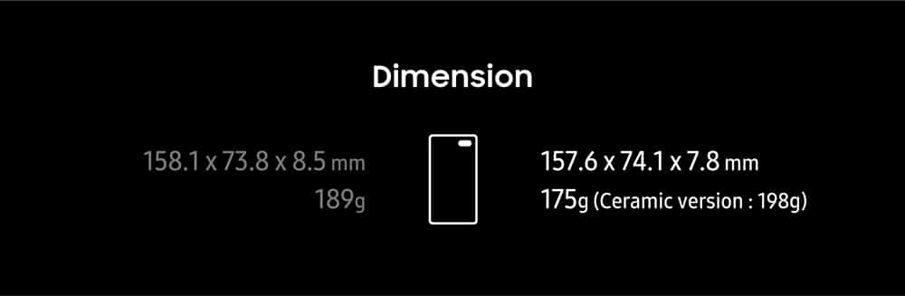 S9+对比:尺寸&重量