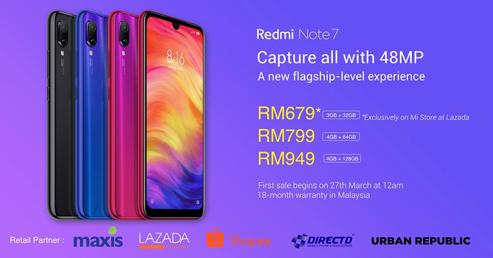 Read more about the article Redmi Note 7 / Redmi 7 马来西亚发布，定于3月27日发售，最低RM499起