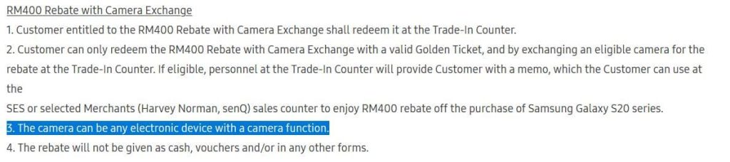 Samsung Galaxy S20 roadshow RM400 回扣条款