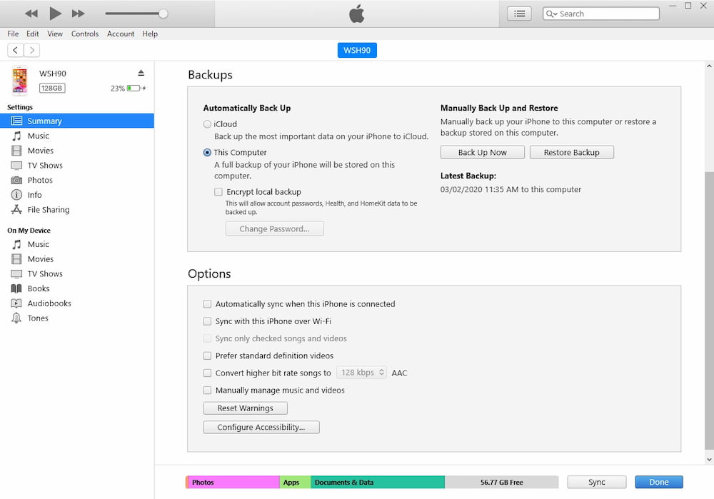 iTunes 备份主界面