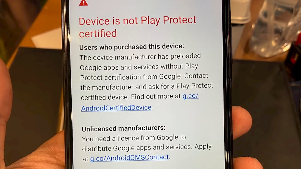 缺少 Google Play Protect 认证警告