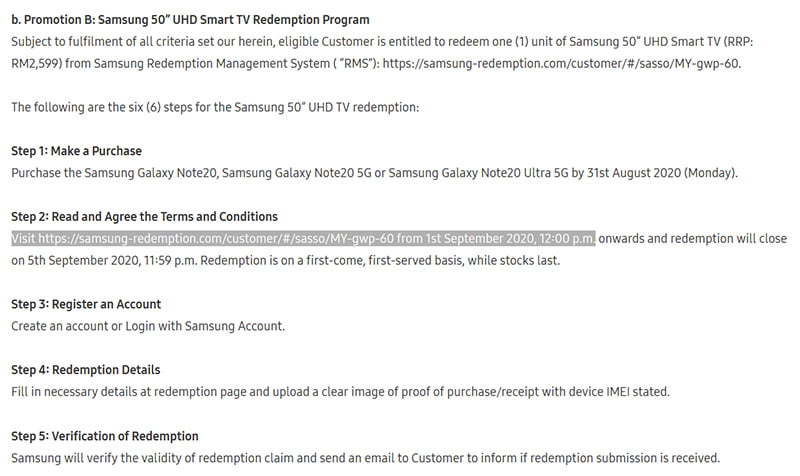 【更新:智能电视兑换时间更改】Samsung Galaxy Note20 系列即日起发售,优惠期入手可获得价值 RM2599 赠品 1