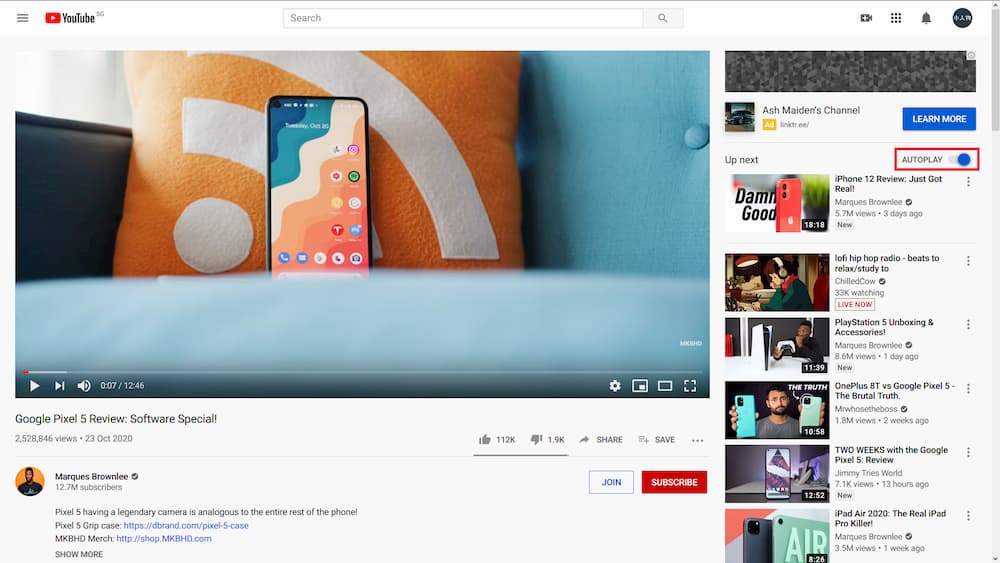 YouTube 网页的界面
