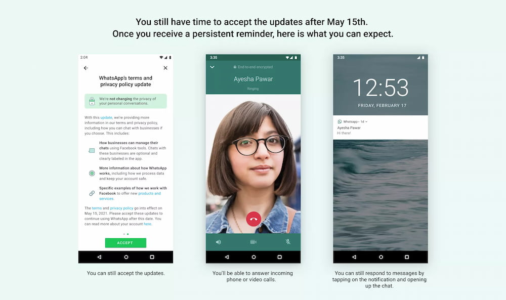 不接受 WhatsApp 隐私条款将会逐步失去应用程序的功能
