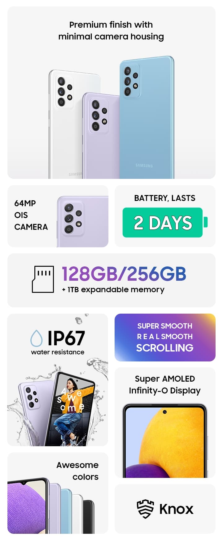 Samsung Galaxy A72/A52 主要卖点