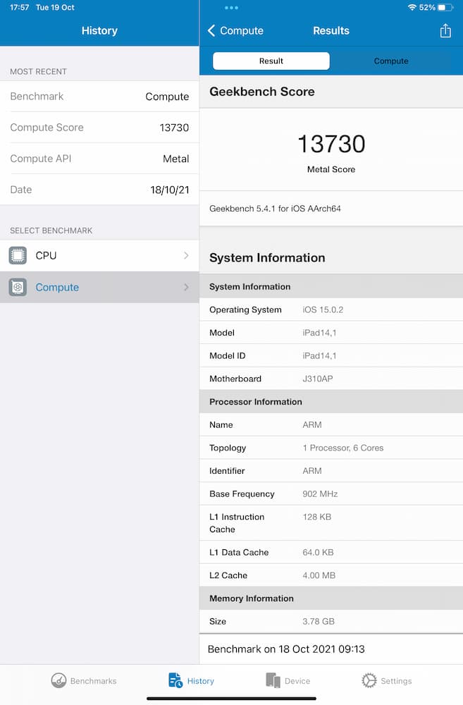 iPad mini 2021 Geekbench 5 GPU Test