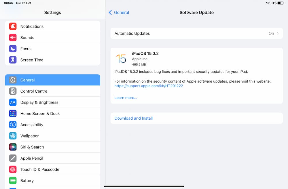 iPadOS 15.0.2 更新
