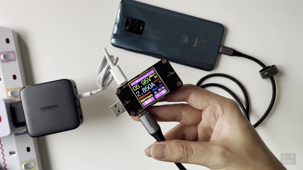 UGREEN 100W GaN 充电器 USB C2 给 Redmi Note 9s 的充电输出功率