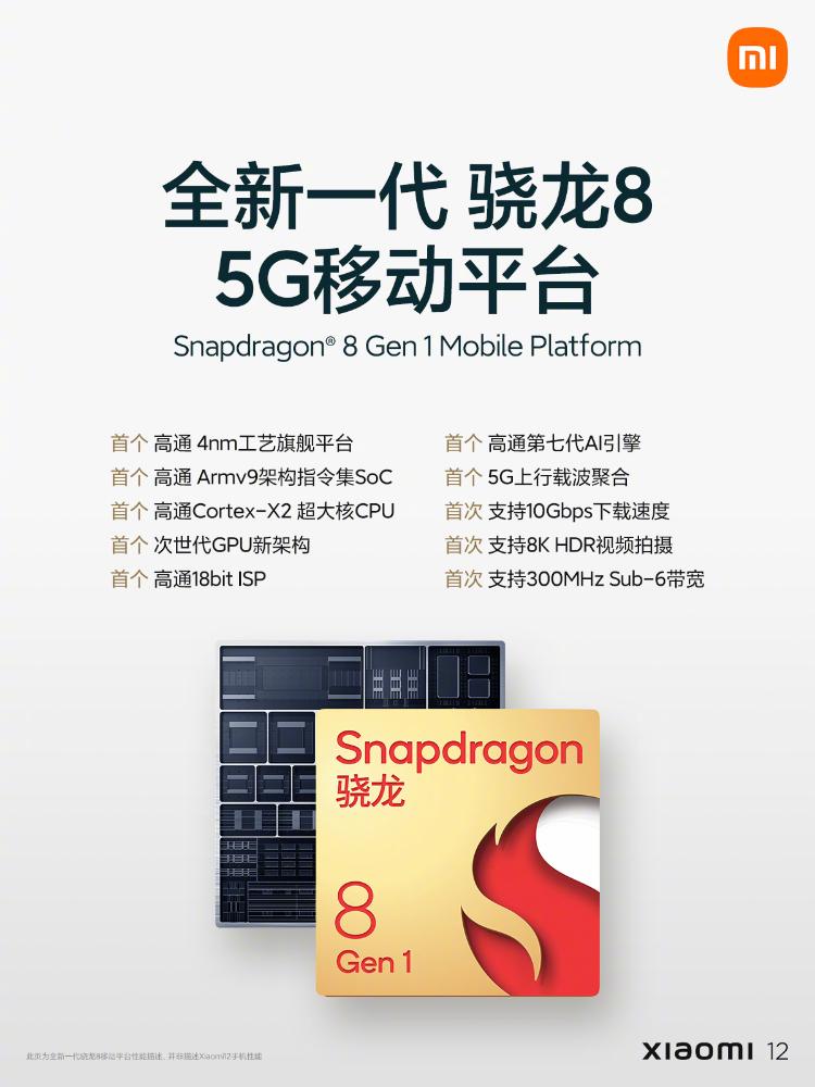 Xiaomi 12 系列搭载骁龙 8 Gen 1