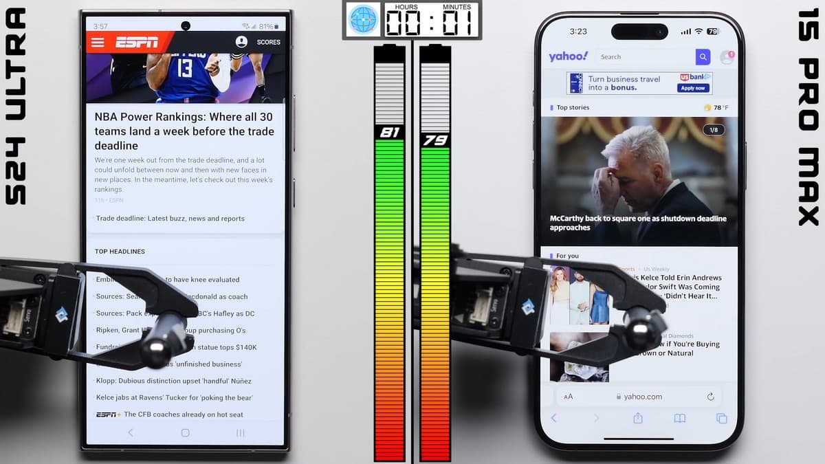 PhoneBuff 续航表现测试: Samsung Galaxy S24 Ultra VS iPhone 15 Pro Max