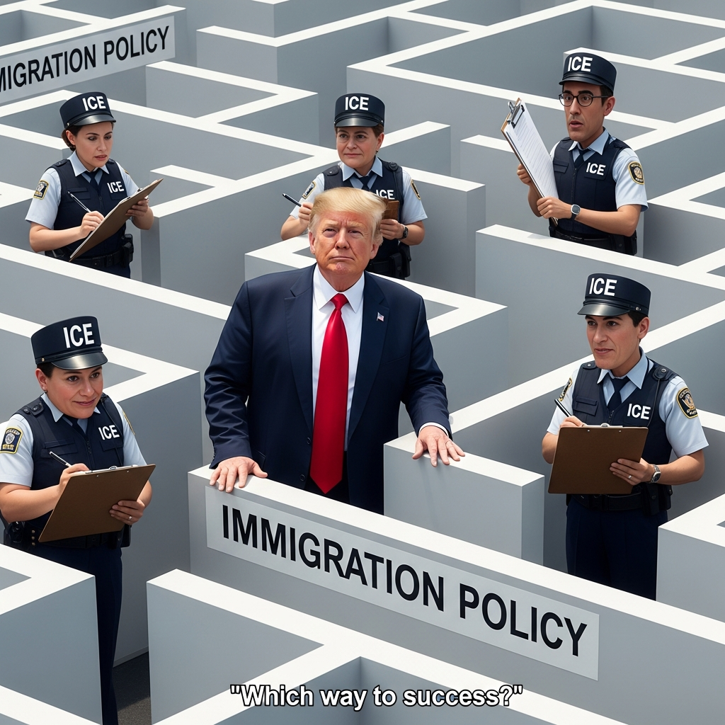 Trump Navigating the Immigration Policy Maze Satire