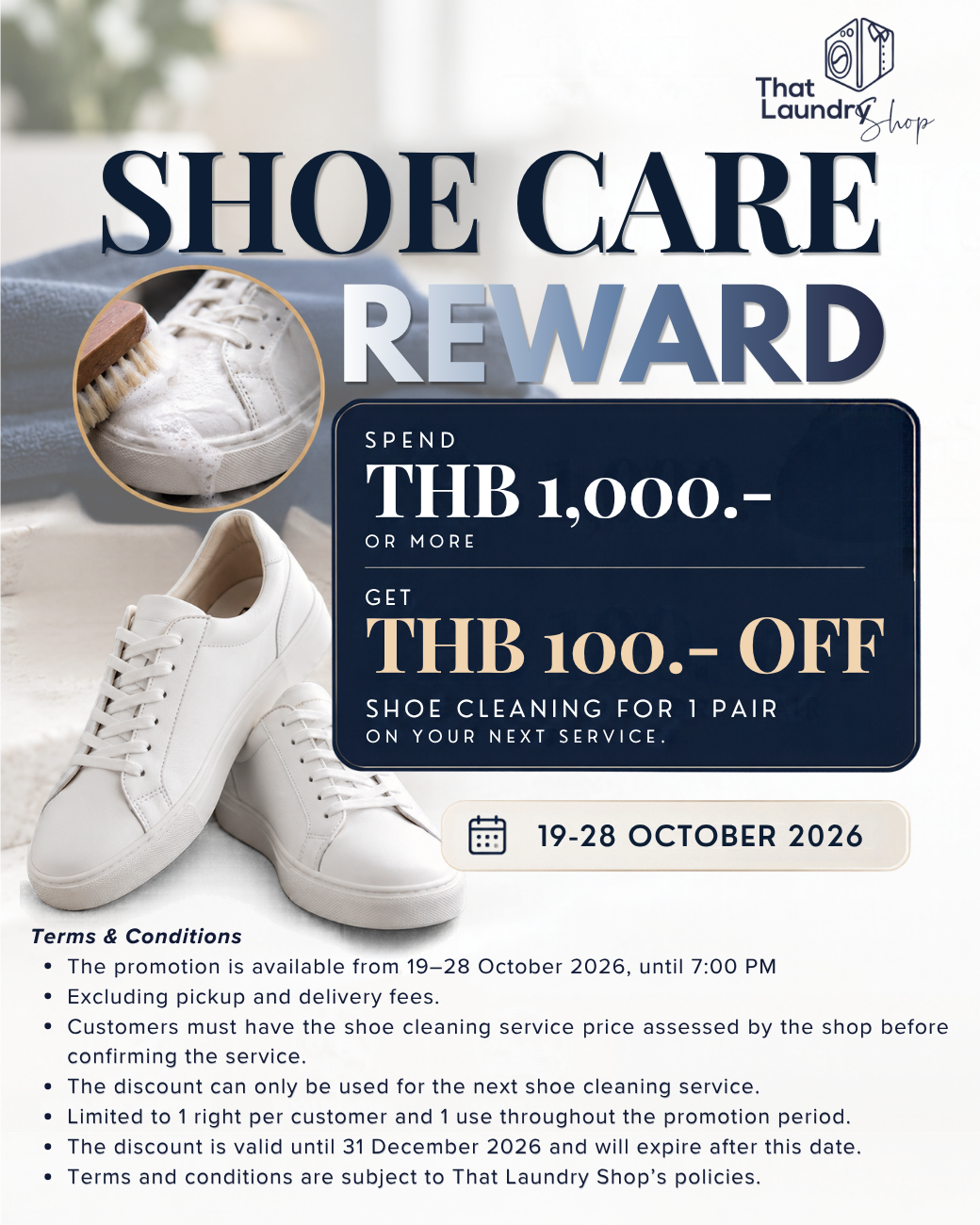 Spend THB 1,000 and Get THB 100 Off Shoe Cleaning per Pair