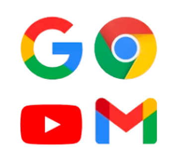 Google, Chrome, YouTube and Gmail app icons