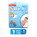 Buy Bambi Baby Diapers Size 3 Medium 6-11 Kg - 92 count in Saudi Arabia