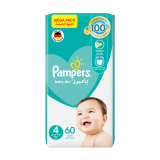 Buy Pampers Diapers Baby Dry | Mega Pack | Size 4  | Weight 9 - 14 Kg - 60 Diapers in Saudi Arabia