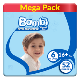 Buy Bambi Diapers | Mega Pack | Size 6 |  Weight 16+ Kg - 52 Diapers in Saudi Arabia