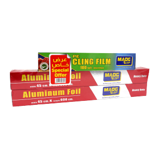 Buy Maog Aluminium Foil  Special Offer 2 x 45 Cm x 600 Cm + Cling Film 30 M X 30 Cm - 2+1Count in Saudi Arabia