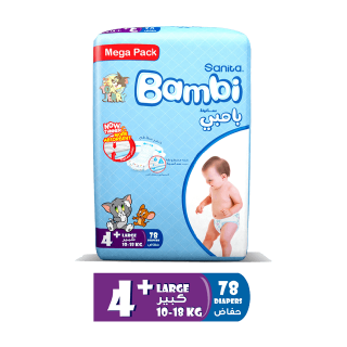 Buy Bambi Baby Diapers Size +4 Large 10-18 Kg - 78 count in Saudi Arabia