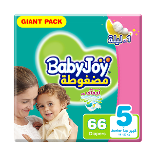 Buy Babyjoy Babyjoy Diapers Compressed Diamond Pad Giant Pack 14 - 25 Kg Size 5 - 66 Diapers in Saudi Arabia