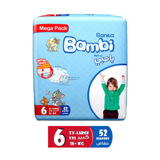 Buy Bambi Baby Diapers Mega Pack Size 6 XX Large - 52 count in Saudi Arabia