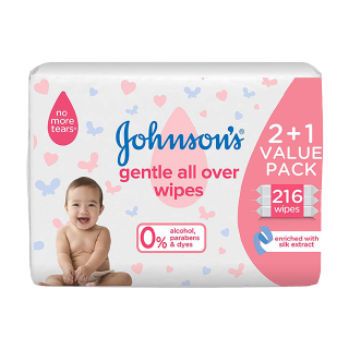 Buy Johnson's Gentle All Over Wipes - 3×72 count in Saudi Arabia