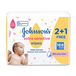 Buy Johnson's Wipes Extra Sensitive - 3×56 count in Saudi Arabia
