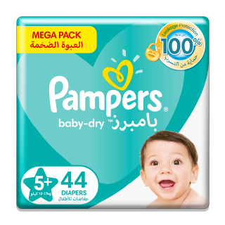 Buy Pampers Pampers Baby-Dry Diapers Size 5+ Junior+ 12 - 17 Kg Mega Pack - 44 Count in Saudi Arabia