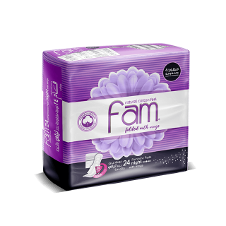 Buy Fam Natural Cotton Feel Night Pads With Wings - 24 Pads in Saudi Arabia