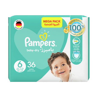 Buy Pampers Pampers Baby-Dry Diapers Size 6 Double Extra Large 15+ Kg Jumbo Pack - 36 Count in Saudi Arabia