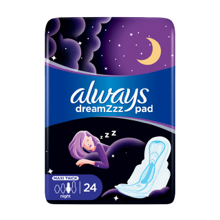 Always Night Pads With Wings Longer For All Night Protection - 24