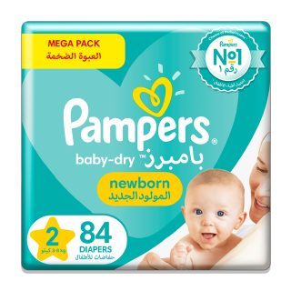 Buy Pampers Diapers Baby Dry | Mega Pack | Size 2 | Weight 3 - 8 Kg - 84 Diapers in Saudi Arabia