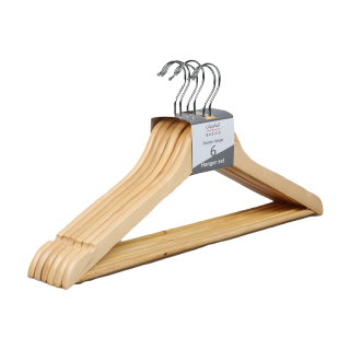 Buy Tamimi Markets Basics Wooden Hanger Set With Bar -  6 Pcs in Saudi Arabia