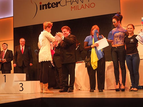 Bruno Frustaci (General Commissioner Gents Division) with Winners, amazing talent! OMC Hairworld Milano Italy 2012