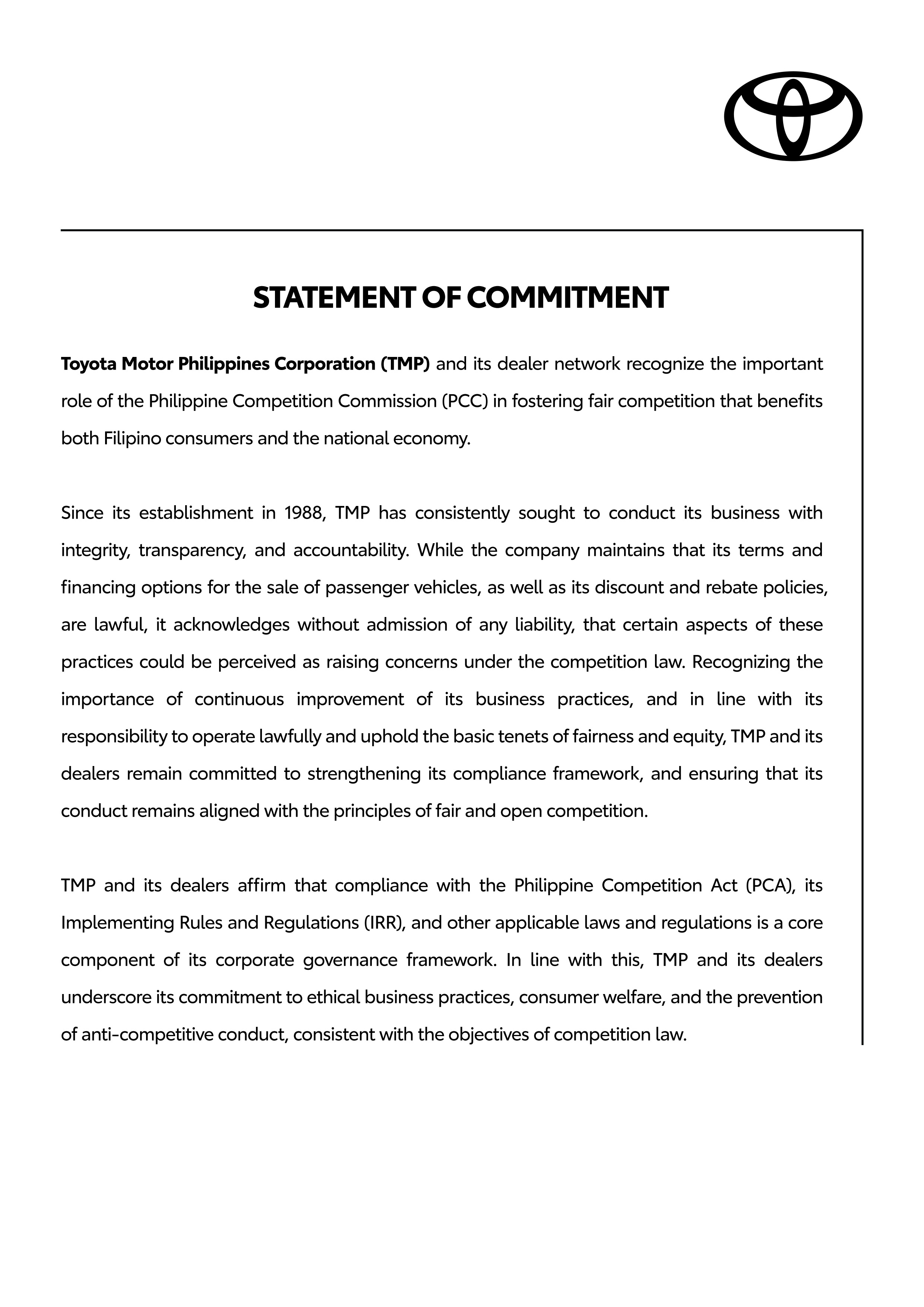 Customer Welfare Commitment