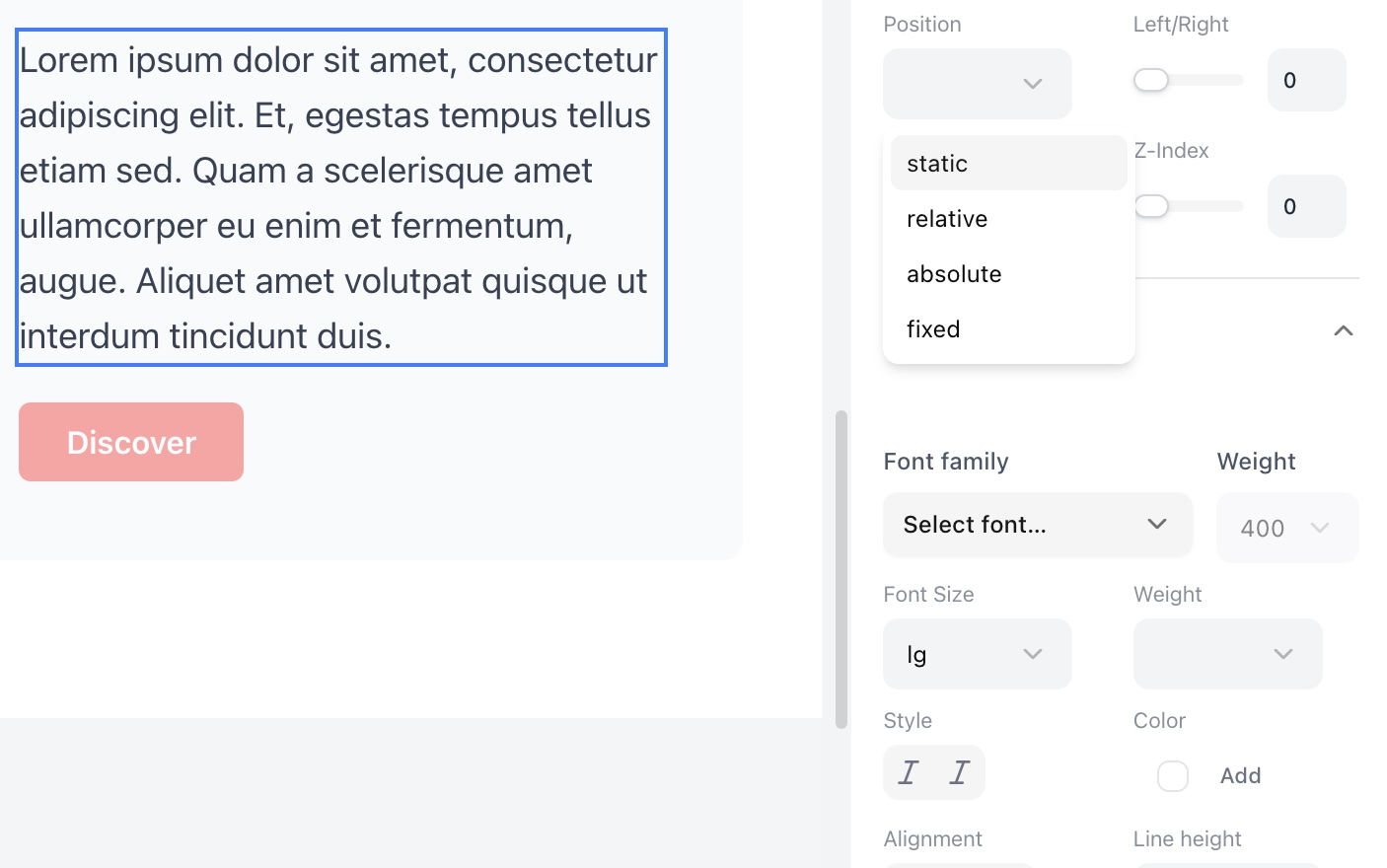 Customizing the template visually with simple controls