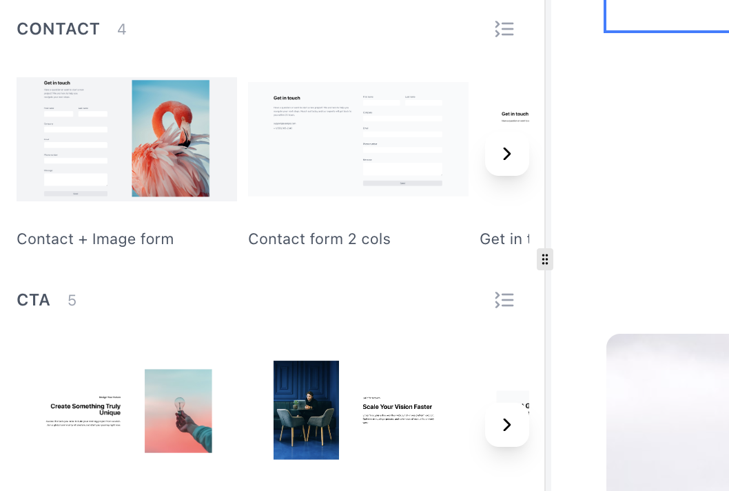 Template and section library inside the editor