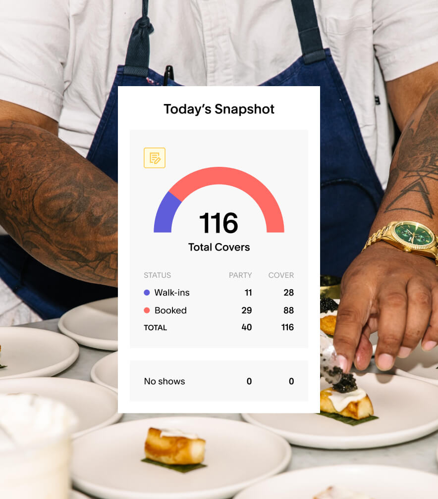 Chef plating small dishes with a dashboard User Interface overlay