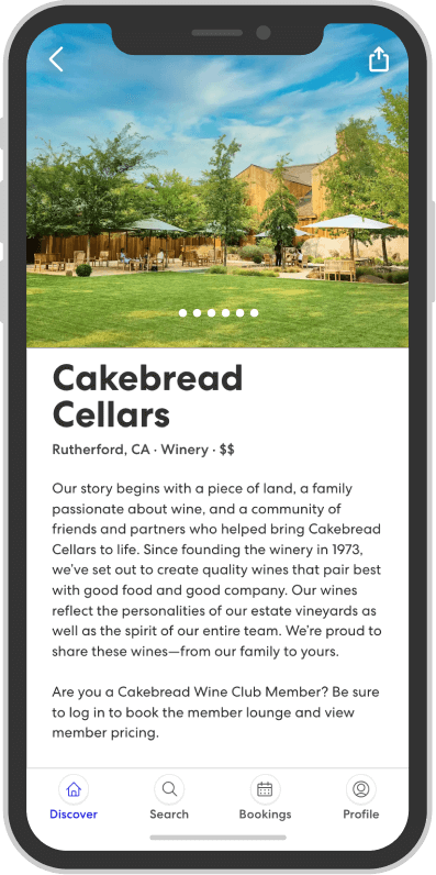 A mobile device screen showing the Matthiasson business page on the Tock platform.
