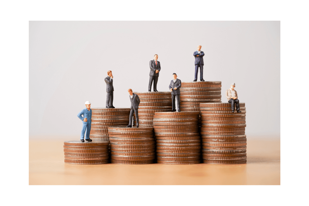 Men walking on coins