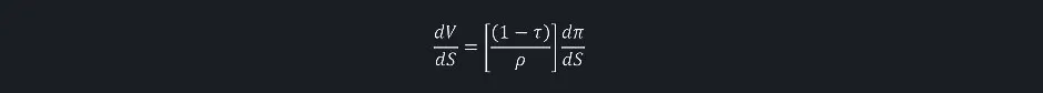 formula for connected sensitivity of company’s value V to the change in exchange rate S