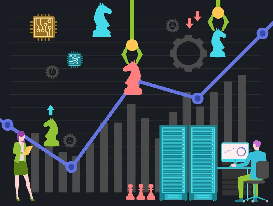 Chess pieces with investment data