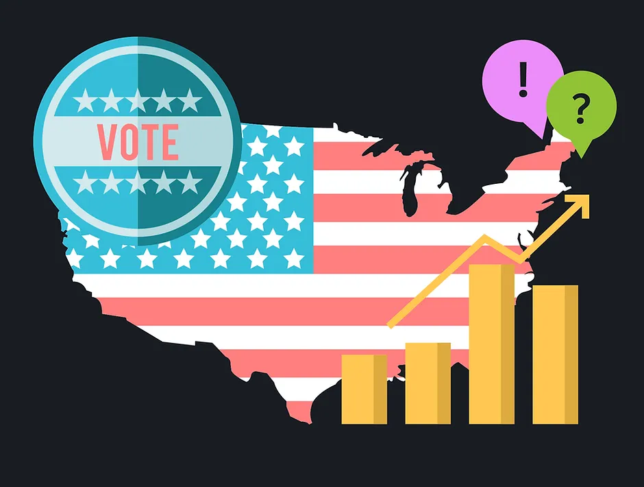 USA stocks around election cartoon