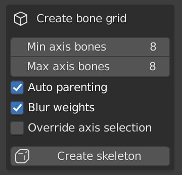 Use the Create skeleton button to create a new bone grid with the desired settings