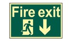 Scan Fire Exit Running Man Arrow Down - Photoluminescent 300 x 200mm