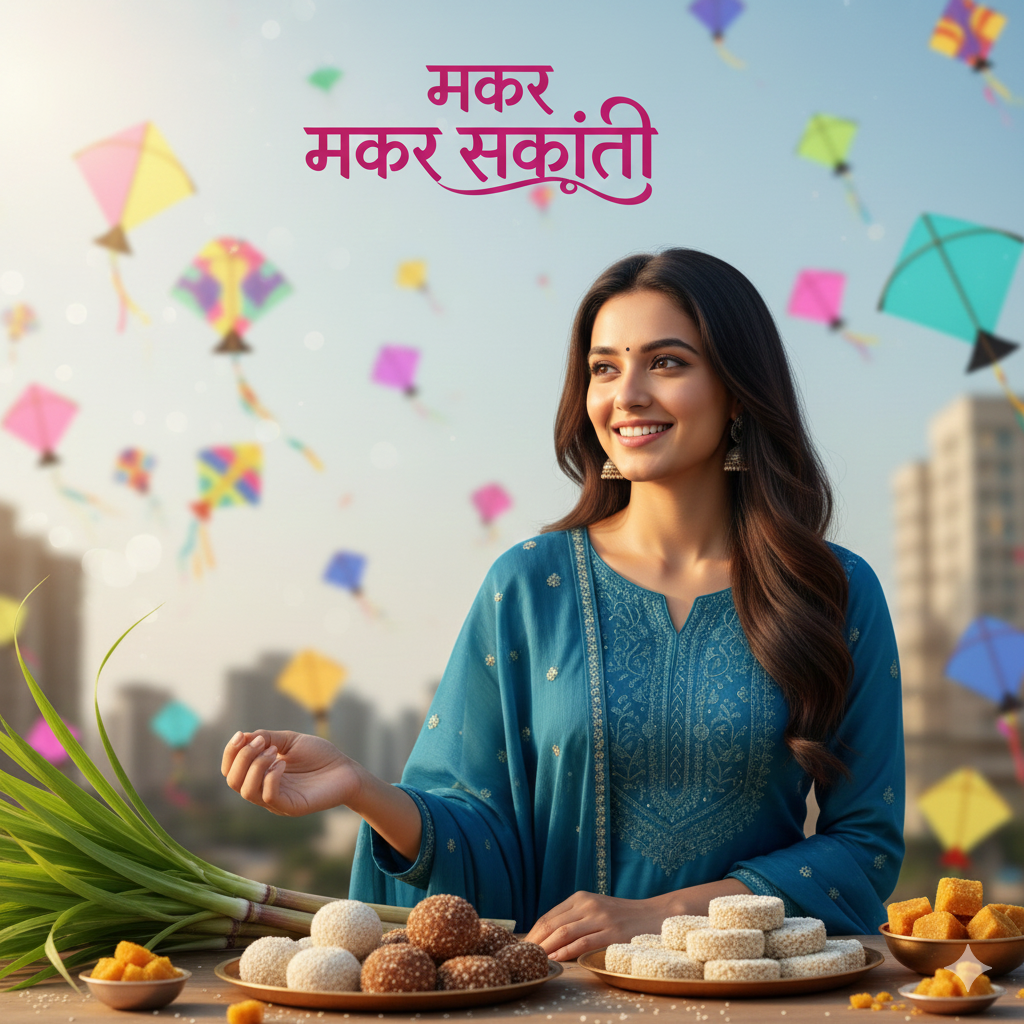 Happy makar sankranti Ai photo editing prompt for girls  - AI Generated Image