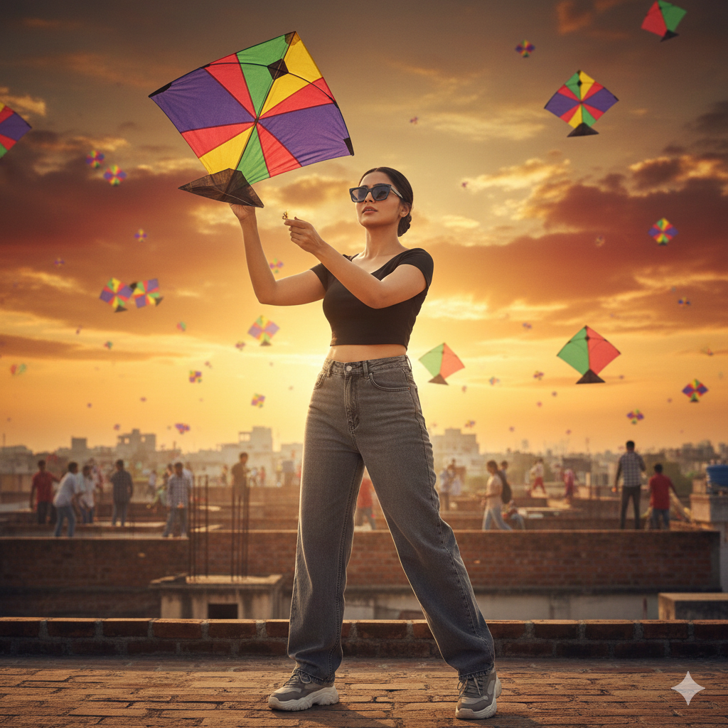 Makar Sankranti Ai Editing Prompt For Girls  - AI Generated Image